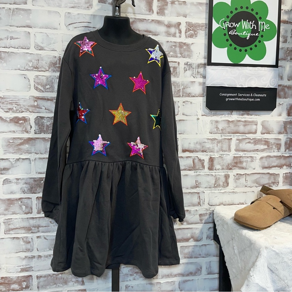 Desigual Black Dress with Colorful Star sequin kids size 11/12